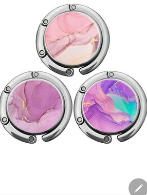 1 Bag Hook Silver Folding Table Side Handbag Purse Storage Watercolor Design